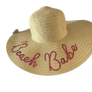 Beach Babe Sequin Large Wide Brim Straw Sun Hat